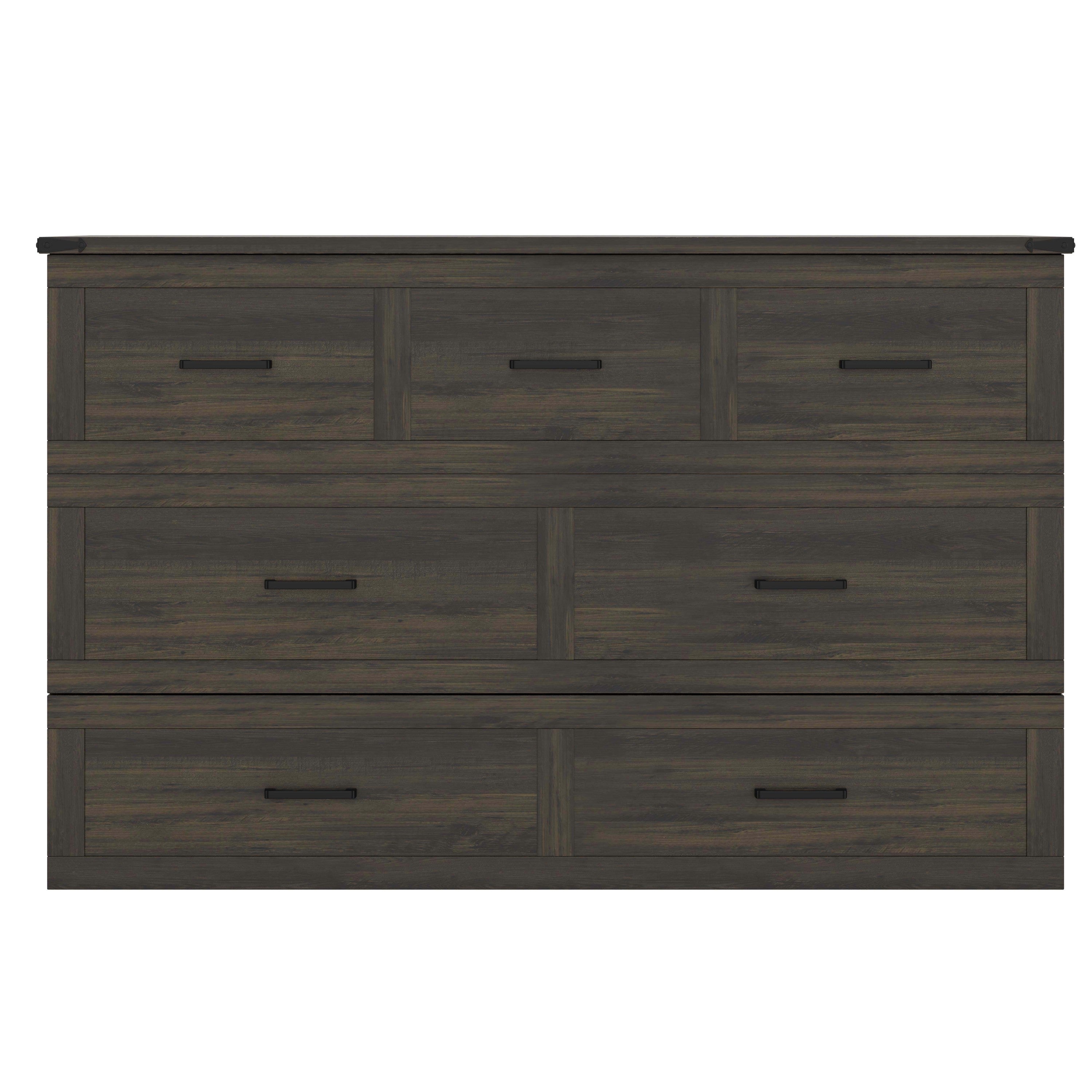 Murphy Bed Cabinet Queen Size with Charging Station, Multi-Functional Foldable Platform Bed with 1 Large Storage Drawer for Guest Room, Small Bedroom, Rustic Gray