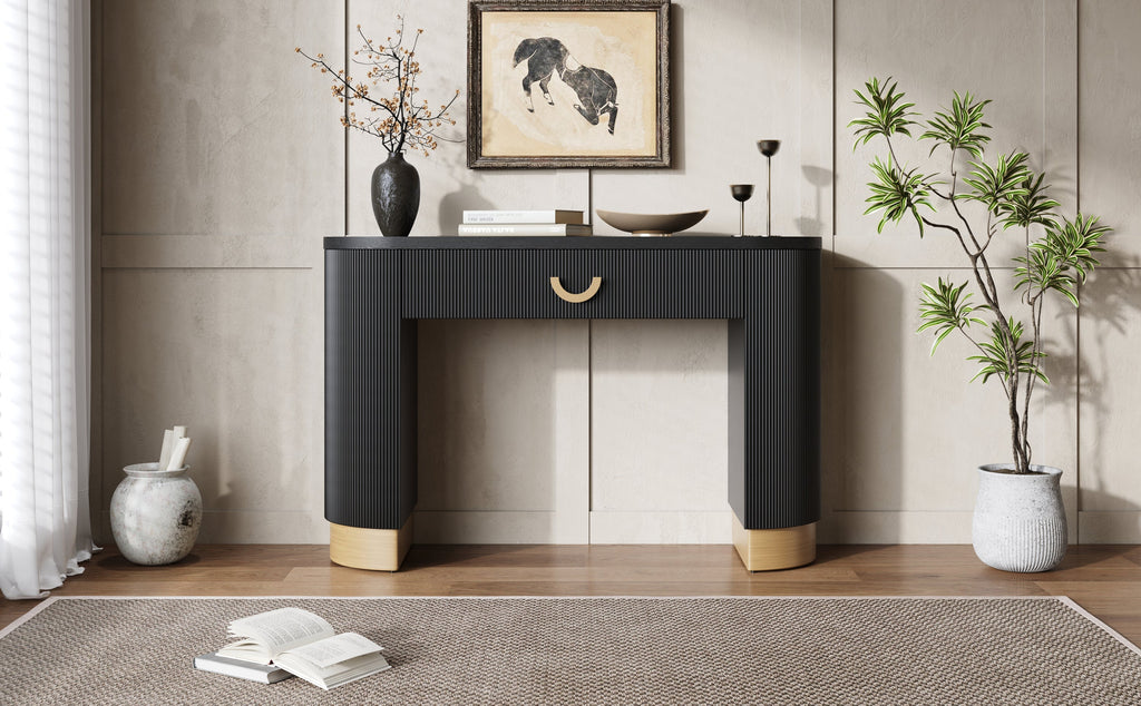 Mirod Modern Console Table with Vertical Ribbed Design, Compact Storage with Functional Drawer