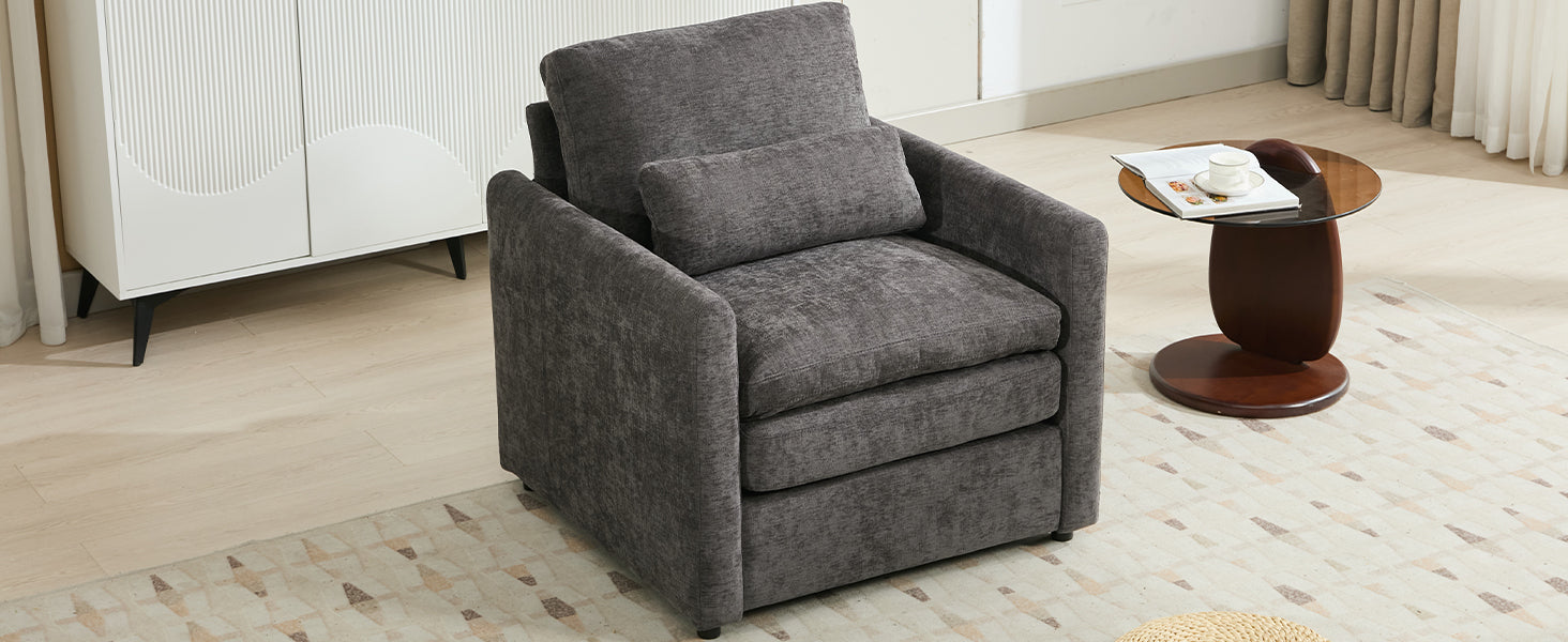 31.9' Cozy Upholstered Armchair Oversized Comfy Cloud Sofa Double Cushion Single Sofa Plush Cushion Armchair for Living Room, Grey