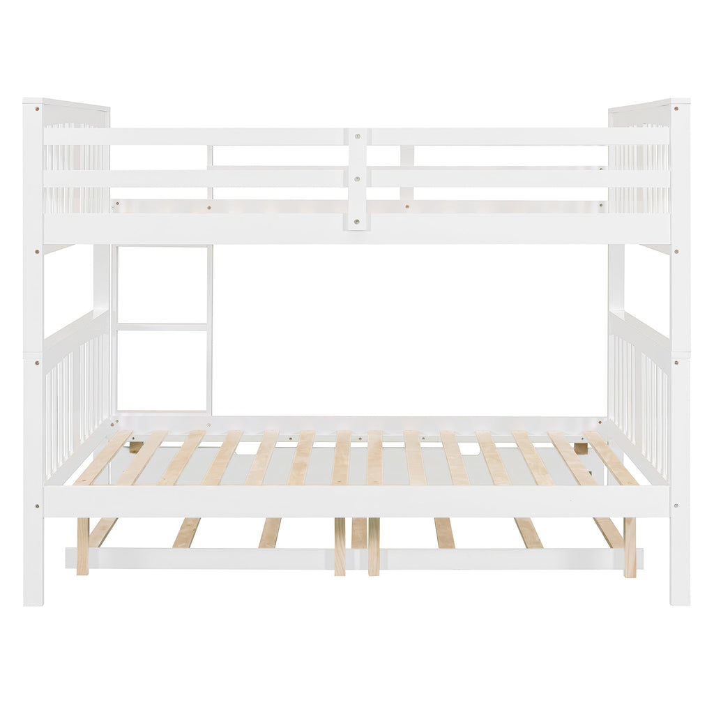 Full over Full Bunk Bed with Twin Size Trundle and Ladder-White(Old SKU: LT000204AAK)