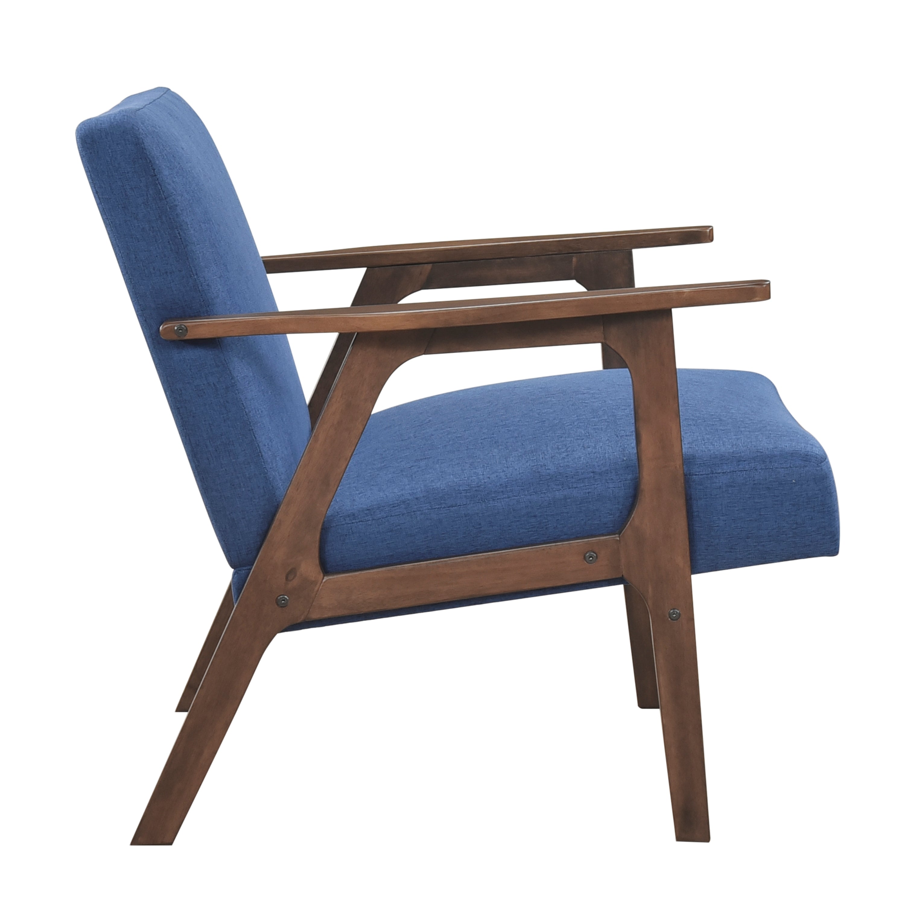 Modern Home Furniture Blue Fabric Upholstery 1pc Accent Chair Brown Finish Solid Rubberwood Contemporary Cushion Seat