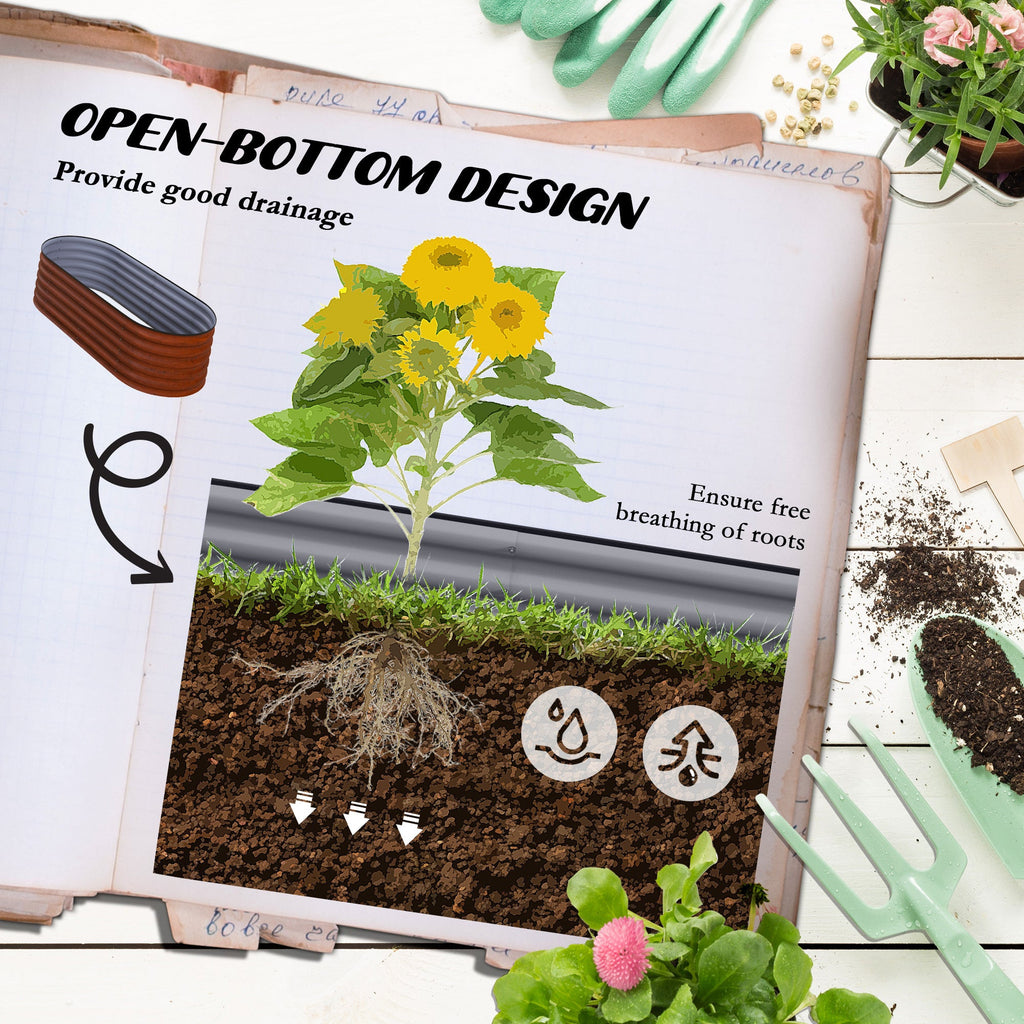 Outsunny 5' x 2' x 1.4' Galvanized Raised Garden Bed Kit, Outdoor Metal Elevated Planter Box with Safety Edging, Easy DIY Stock Tank for Growing Flowers, Herbs & Vegetables, Brown