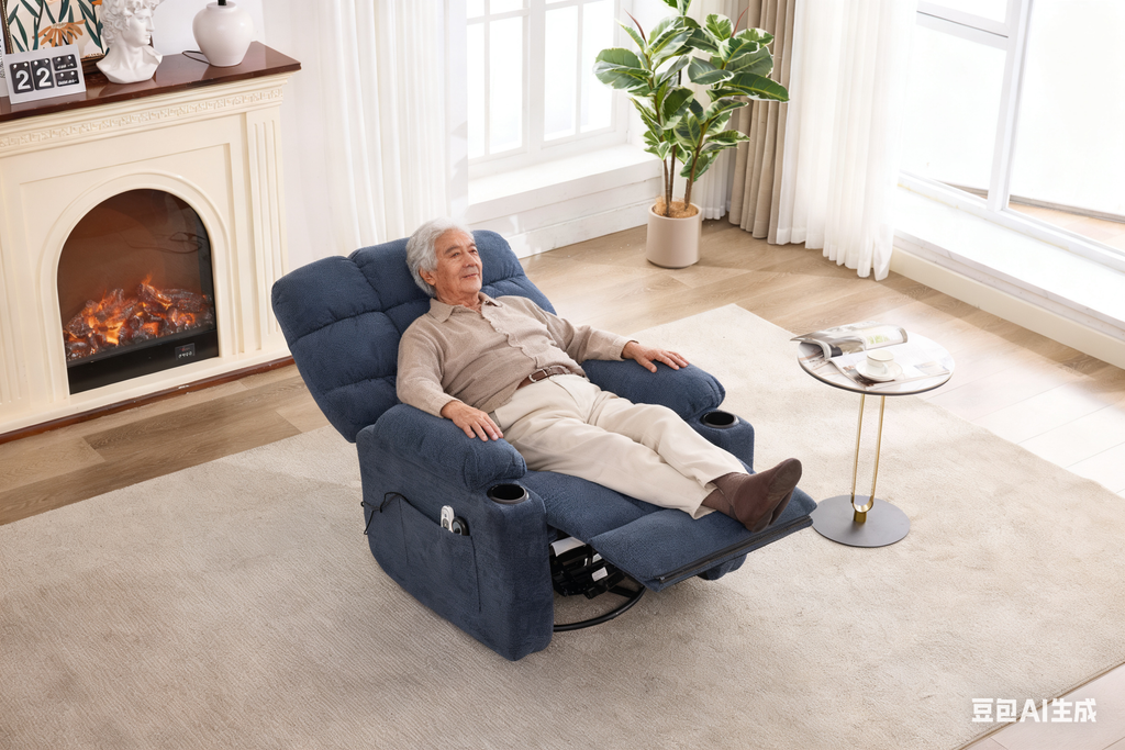 Heat Massage Manual Recliner Chair with Rocker and Swivel in Fabric for Living Room, Blue
