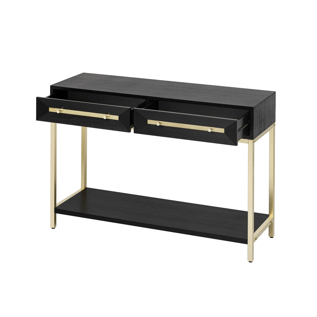 TREXM Entryway Table, Console Table with Two Drawers, Retro Hallway Table with Striking Geometric Design for Entryway and Living Room (Black)
