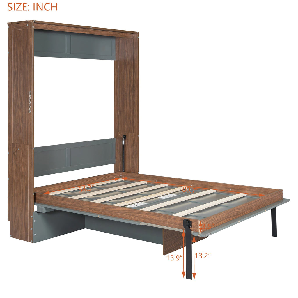 Full Size Murphy Bed with Foldable Desk – Space Saving Wall Bed - Walnut & Gray