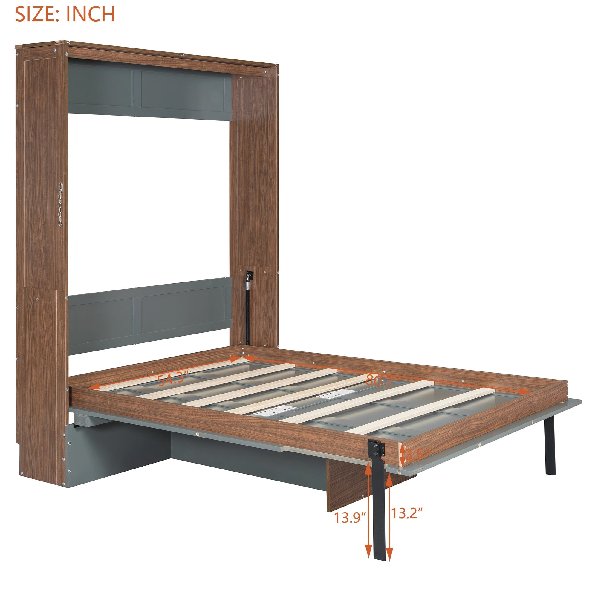 Full Size Murphy Bed with Foldable Desk – Space Saving Wall Bed - Walnut & Gray