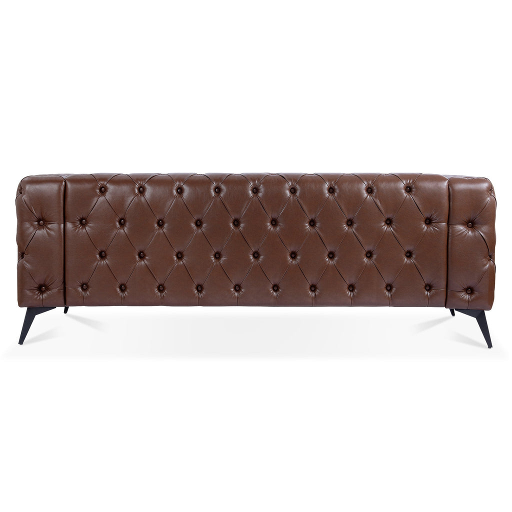 Traditional Square Arm 3-Seater Sofa with Removable Cushion, Dark Brown PU, 84.06 Inch