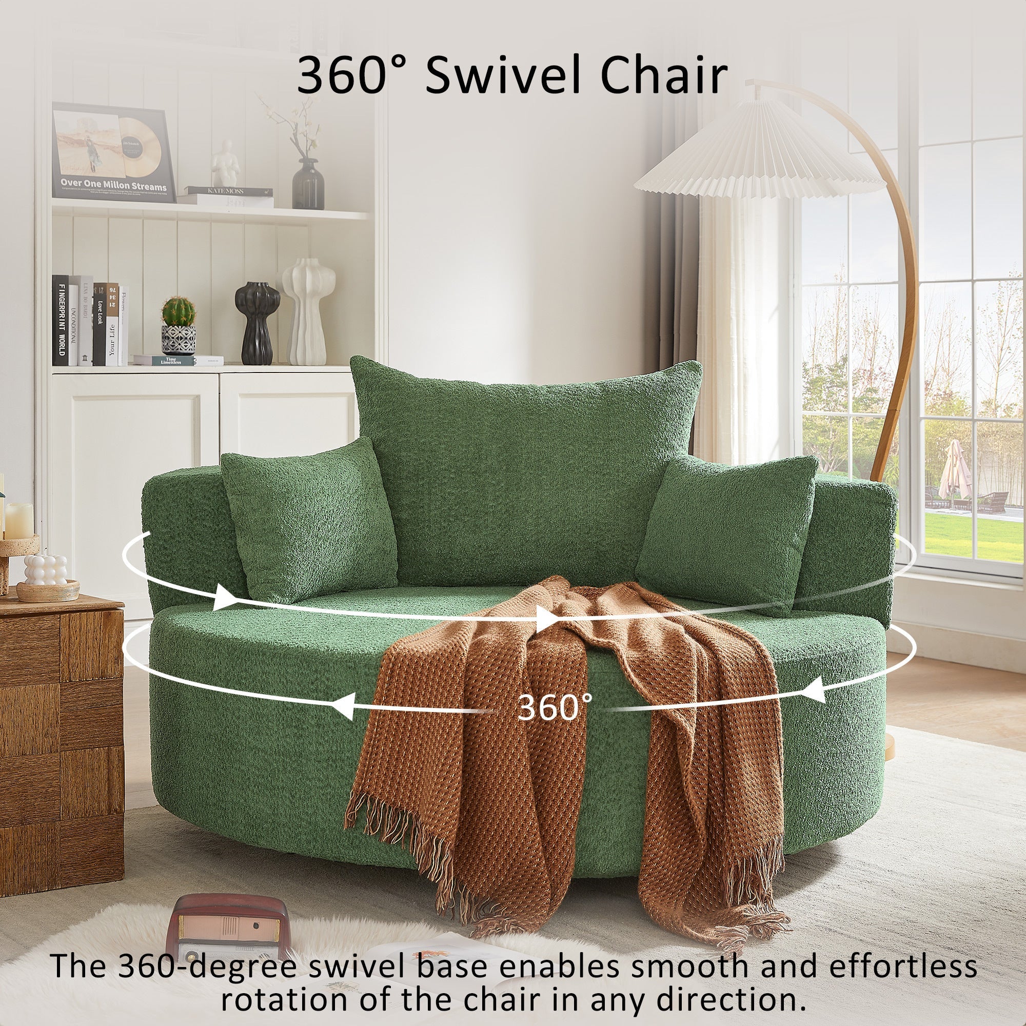 Modern 360° Swivel Accent Barrel Chair with Removable Pillows in Green Chenille for Living Room and Office