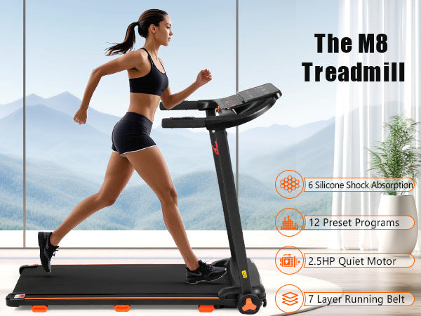 Treadmills for Home, 2.5HP Quiet Folding Treadmill with Heart Rate Sensor, 300lbs Weight Capacity, 7.5MPH, Incline Treadmill With USB Charge Station For Android & Bluetooth Speaker, 6 Shock-Absorbing