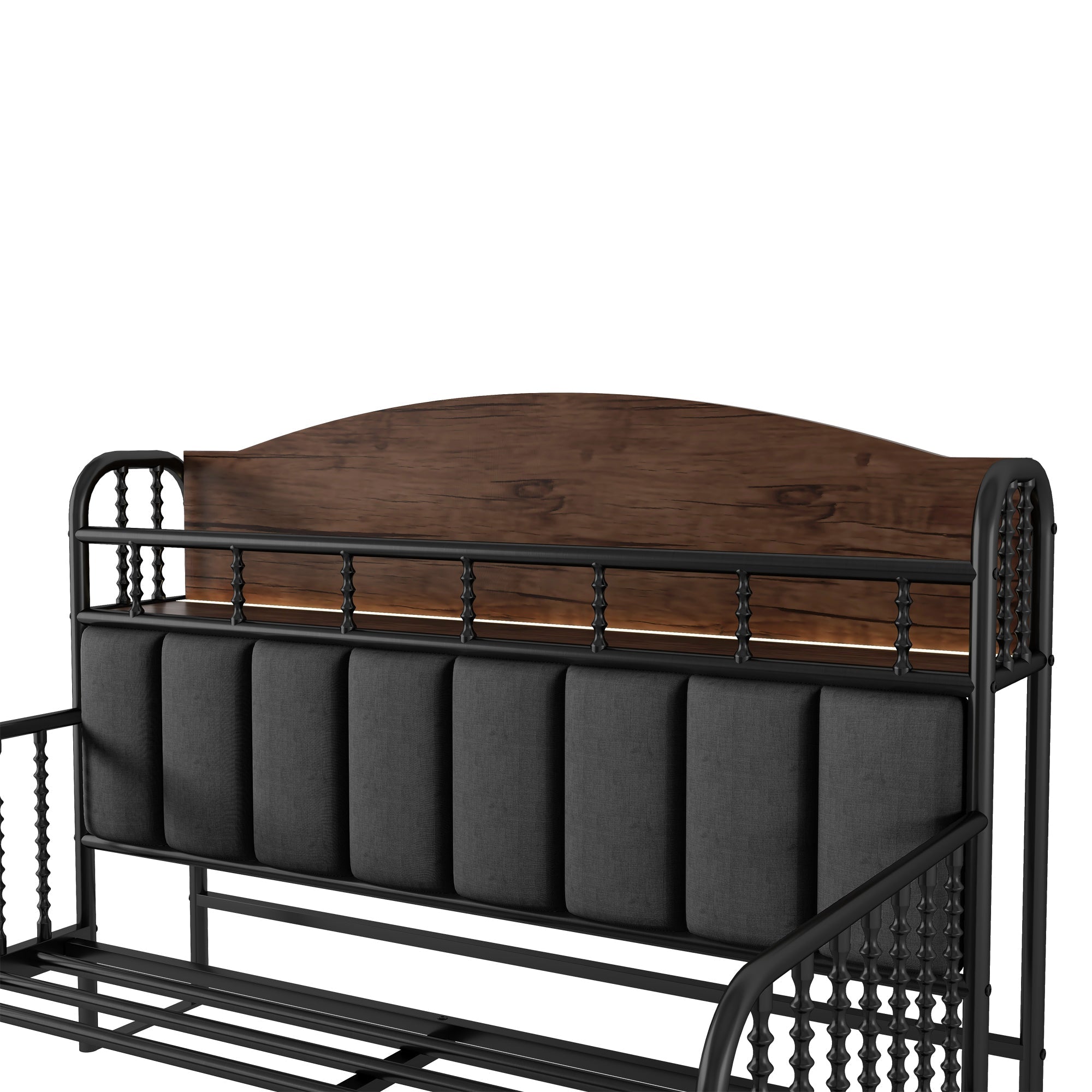 Full Size Metal Platform Bed Frame with Light, Kids Full Metal Bed with Upholstered and Storage Headboard, Black (Expect Arrival Date 2025/10/5)