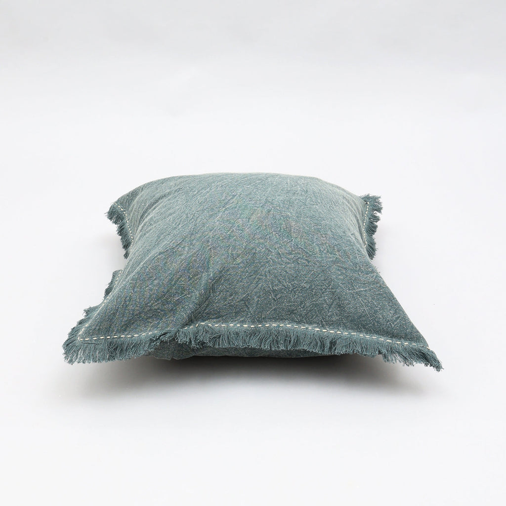 Stonewashed Linen Throw Pillow with Handworked Edges & Fringe -22X22'