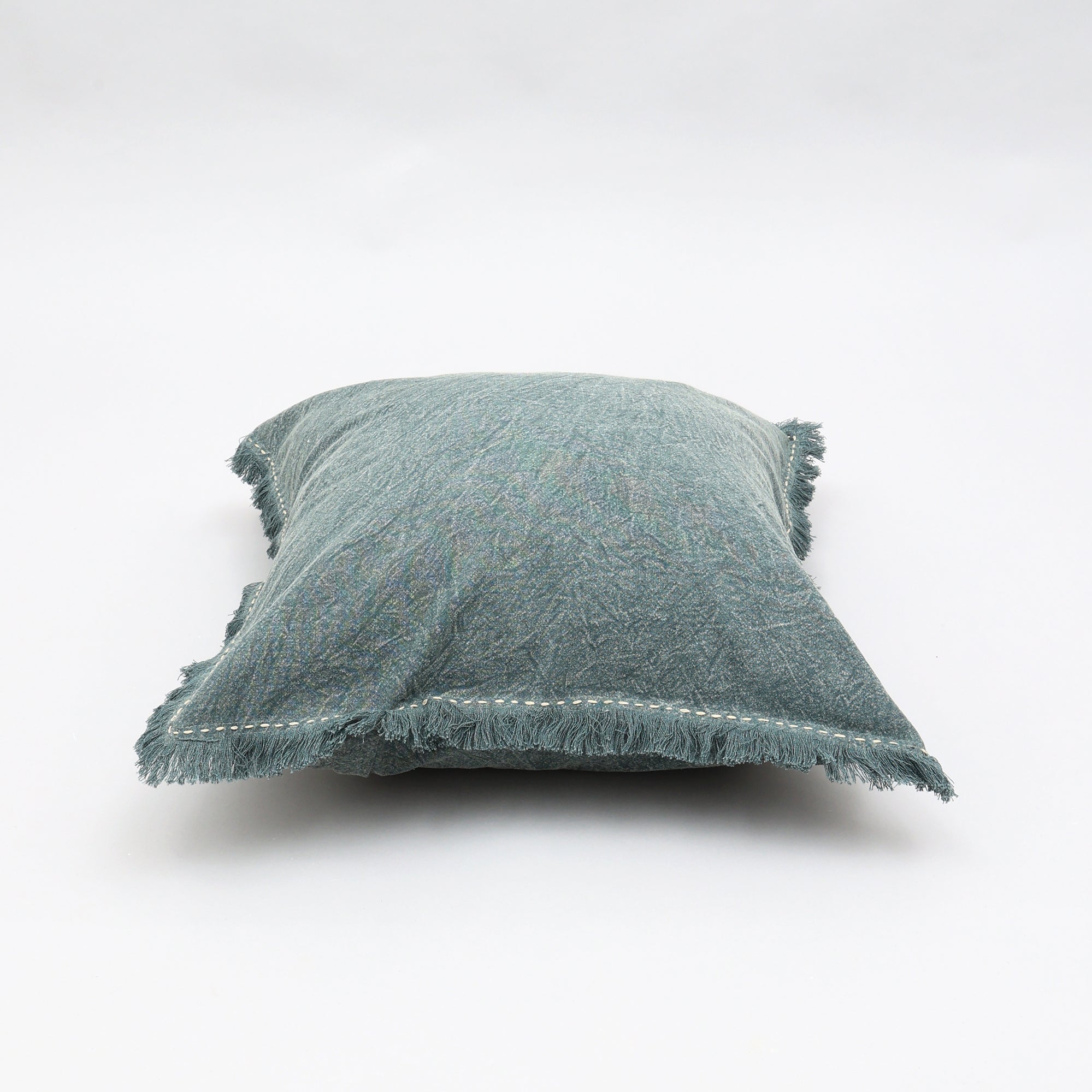 Stonewashed Linen Throw Pillow with Handworked Edges & Fringe -22X22'