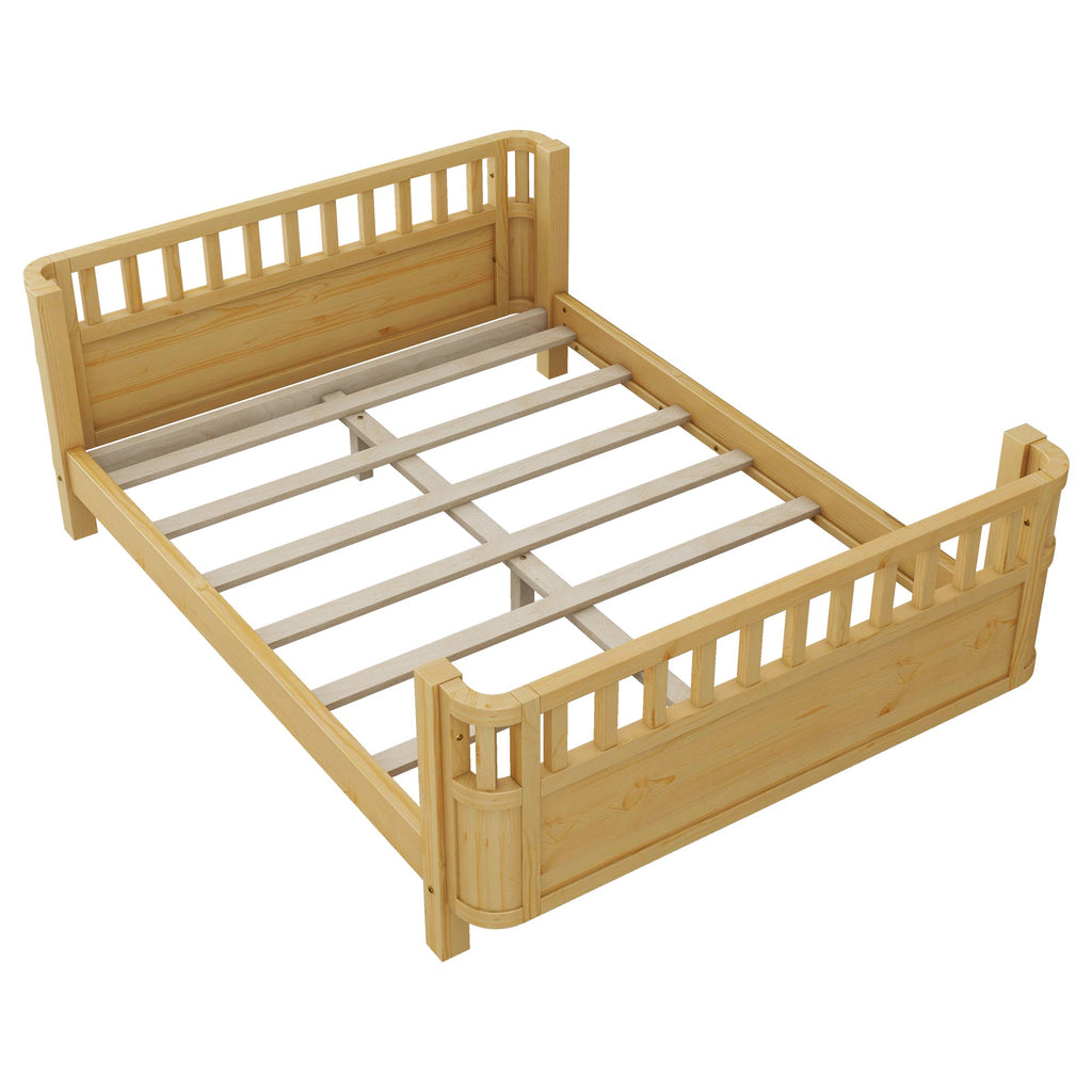 Full Size Wood Platform Bed for Kids, Wood Low Profile Full Bed with Rails for Girls and Boys, Natural (Patented Design, Old SKU W2593P233781)