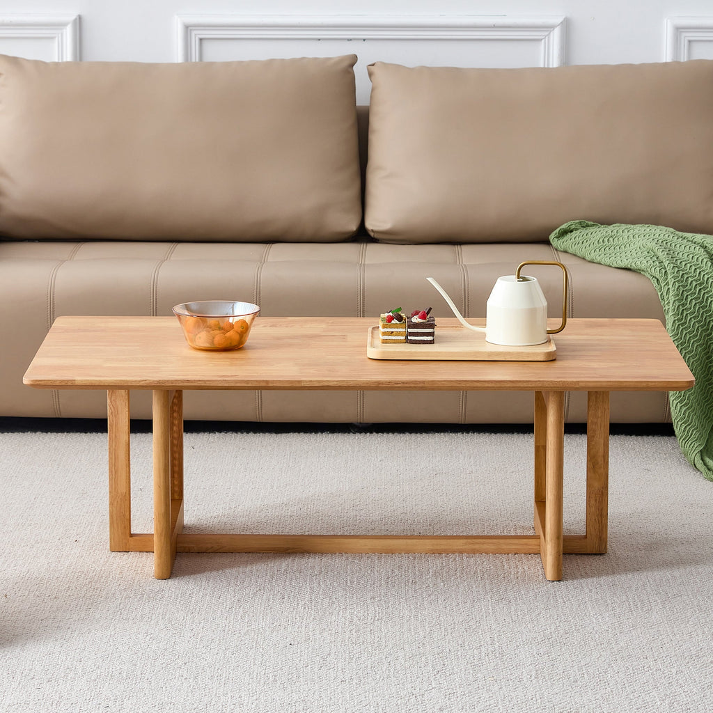 Natural rubber wood and solid wood coffee table  Modern minimalist rattan weaving design, living room balcony, multifunctional small-sized furniture