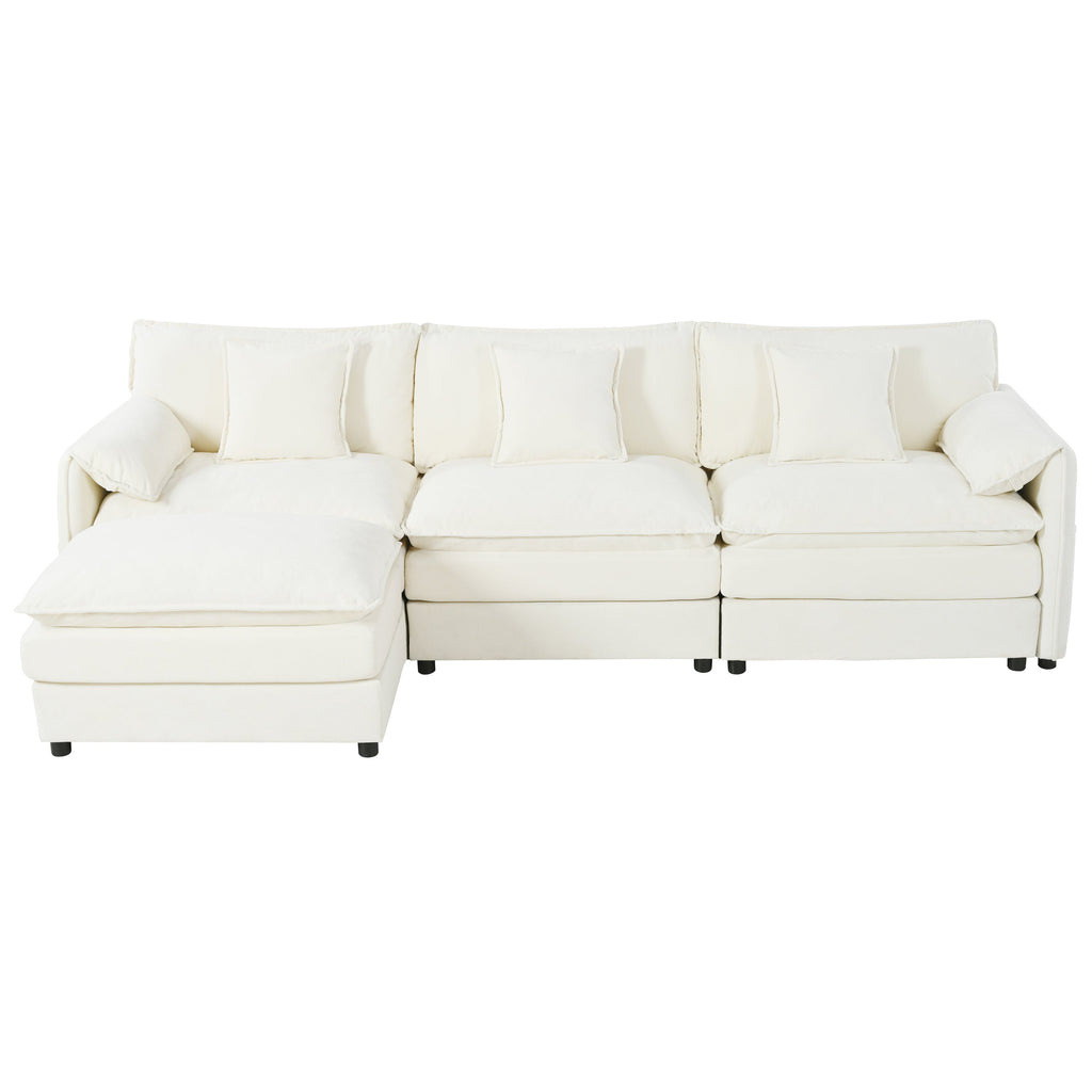 Modular Sectional Sofa, Oversized Deep Seat L Shaped Couch Set for Living Room, 3-Seater Comfy Cloud Couches with Movable Ottoman, DIY Combination, Chenille,Beige