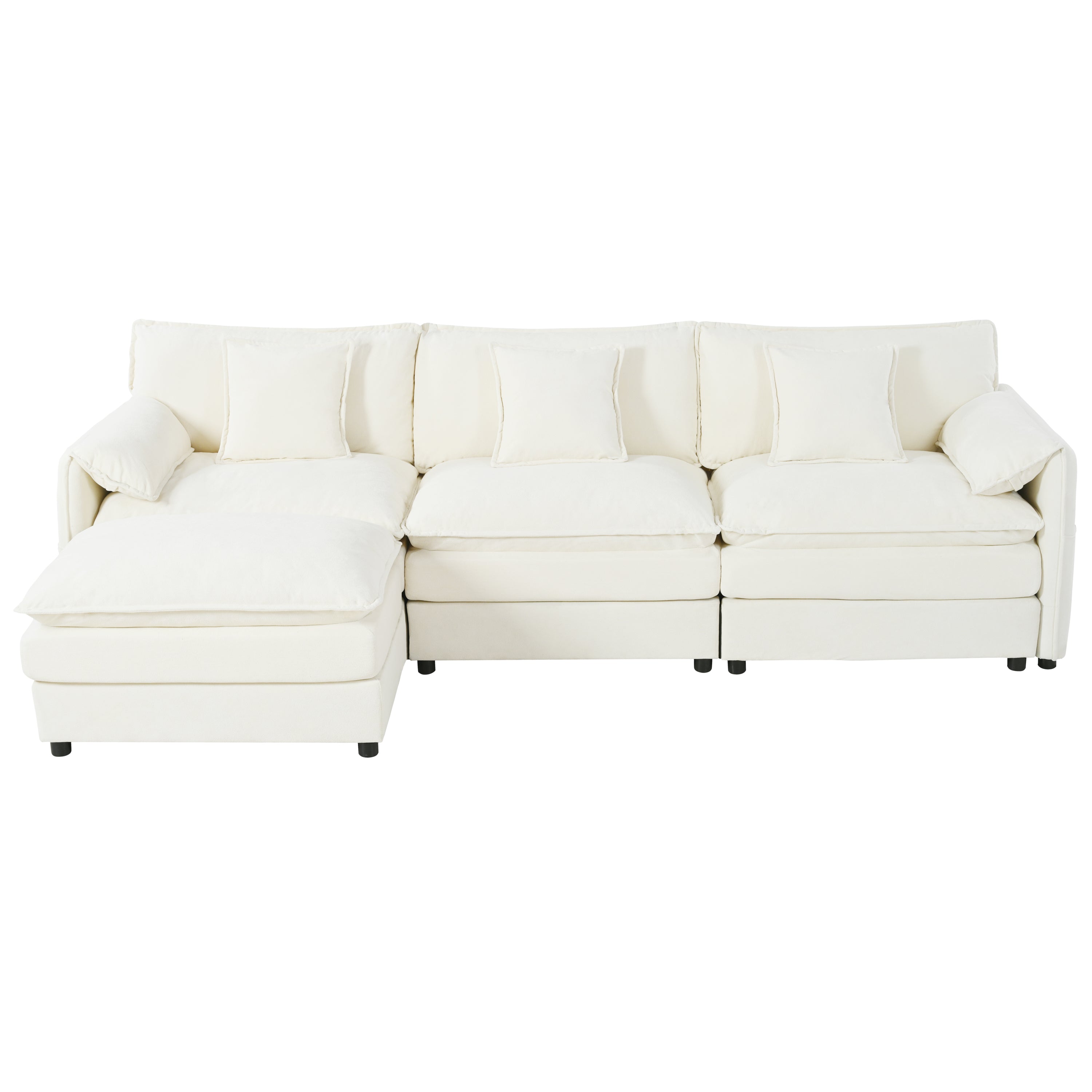 Modular Sectional Sofa, Oversized Deep Seat L Shaped Couch Set for Living Room, 3-Seater Comfy Cloud Couches with Movable Ottoman, DIY Combination, Chenille,Beige