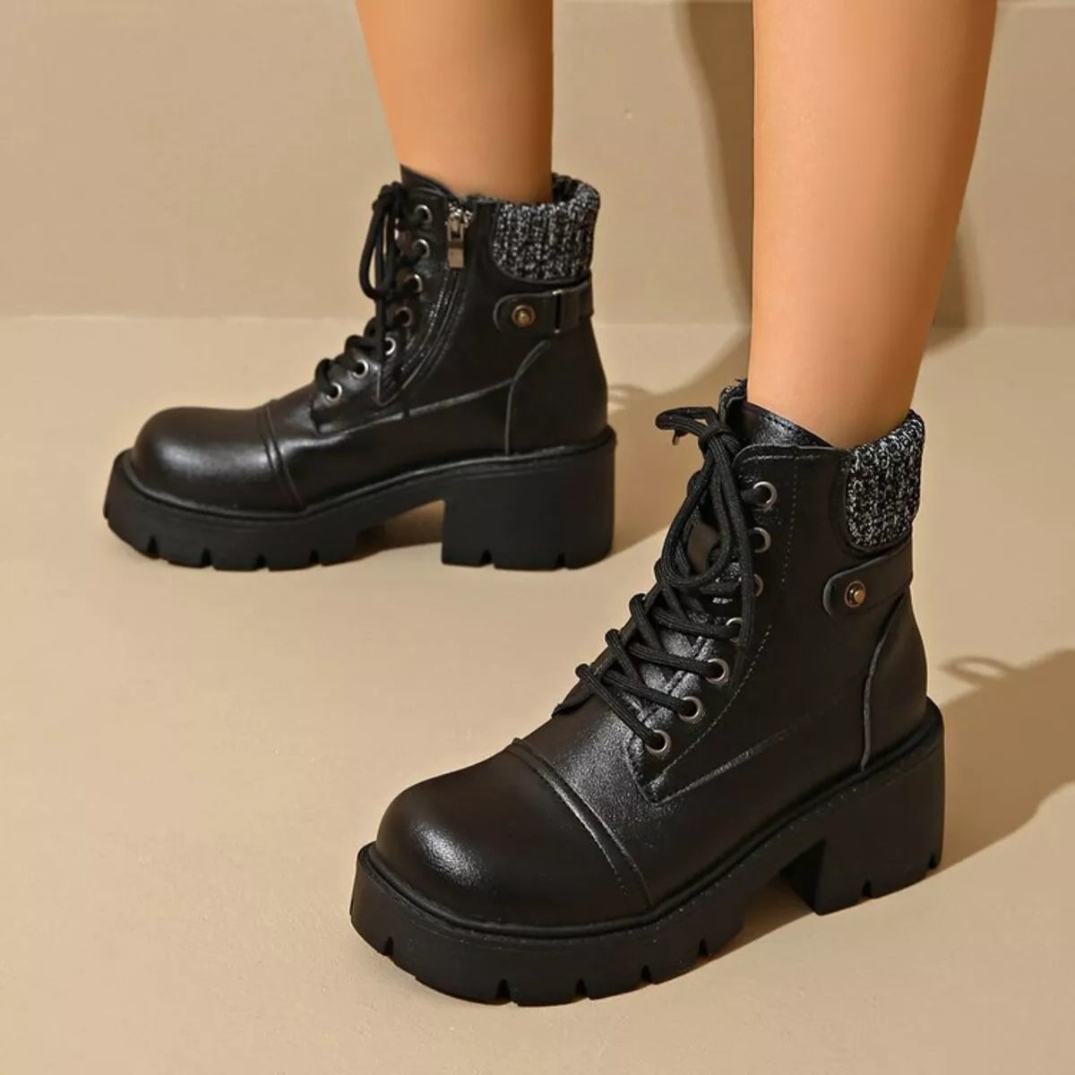 Round Toe Block Heels Boots