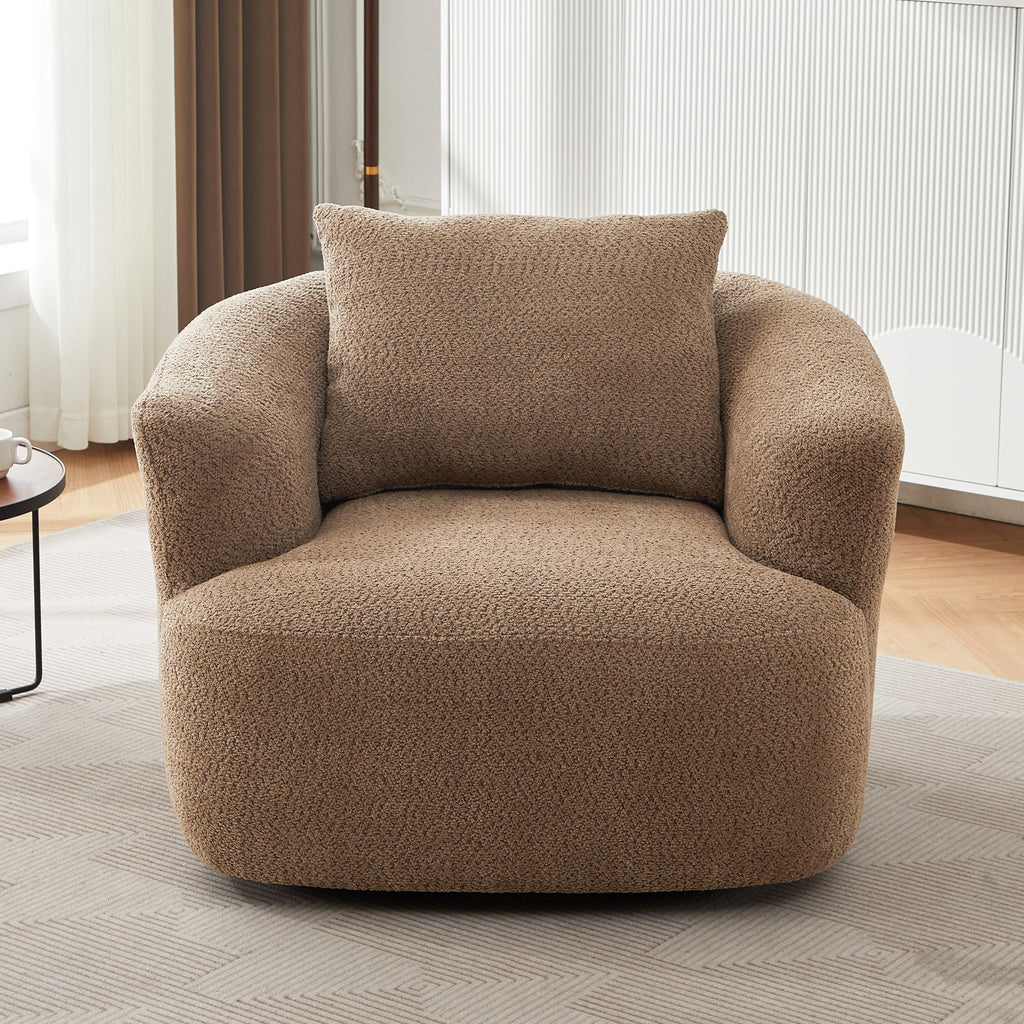 Chenille Upholstered 360° Swivel Chair with Throw Pillow, Dark Brown, 38.2' Accent Chair Sofa for Living Room and Office