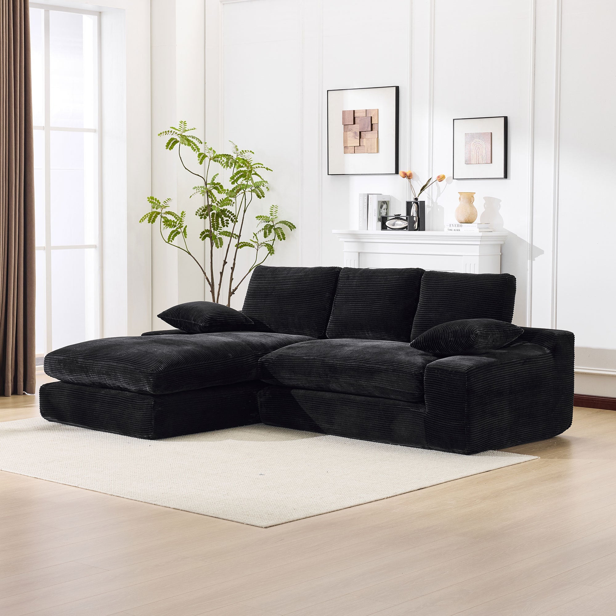 99*69' Modular Sectional Living Room Sofa Set, Modern Minimalist Style Couch, Upholstered Sleeper Sofa for Living Room, Bedroom, 2 PC Free Combination, Installation-free Sofa, L-Shape, Black