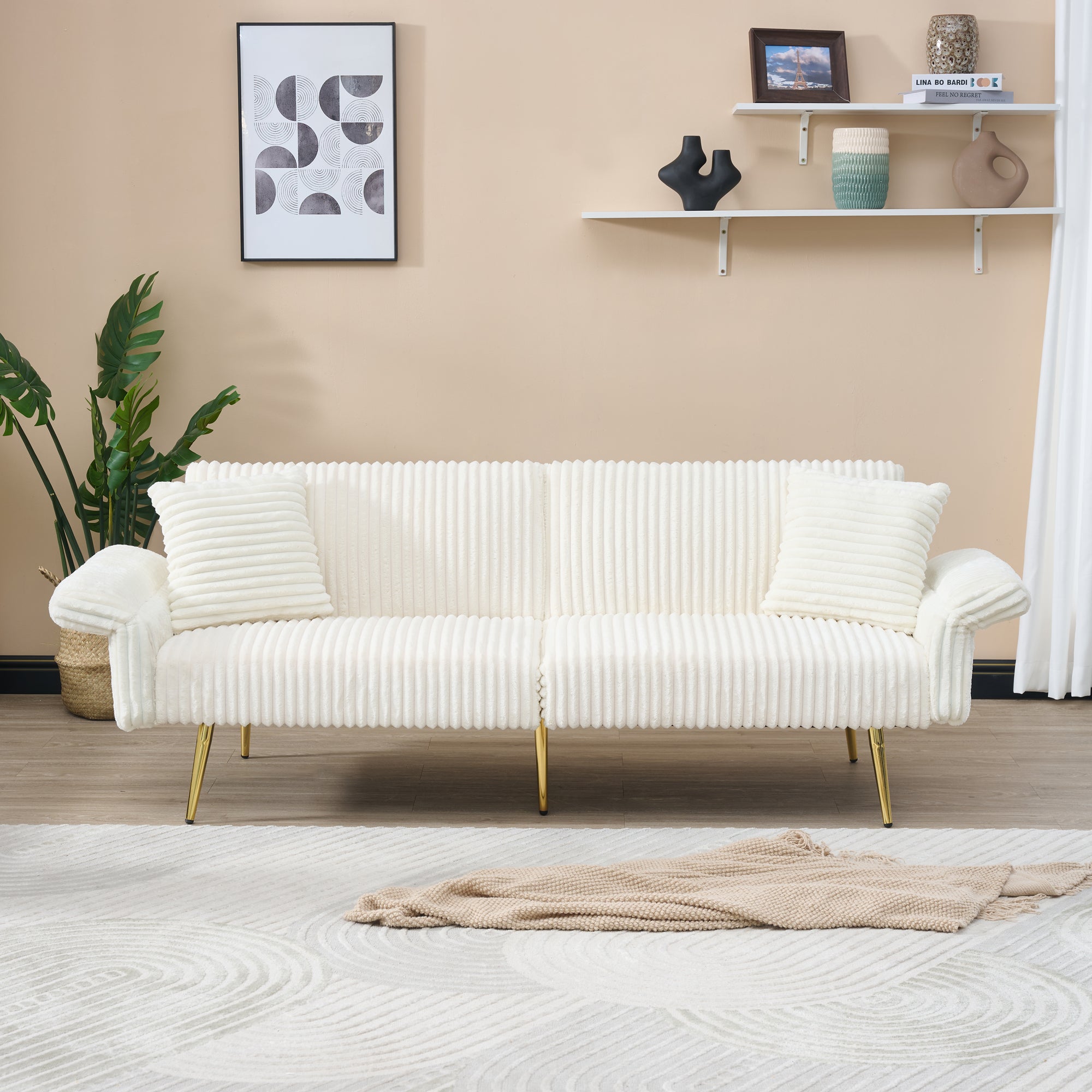 Corduroy Foldable Double Sofa Bed with Folding Armrests for Living Rooms and Small Spaces, 79 Inch