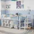 Twin Metal Loft Bed with Storage Cubby, Low Metal Loft Bed with Stairs for Kids, White, Expect Arrival Date 2025/11/10