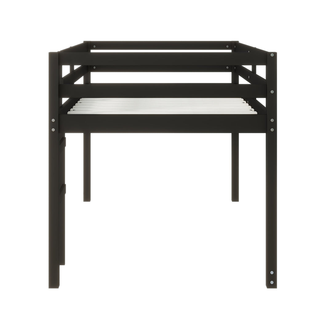 Solid Wooden, Rubber Wooden Twin Loft Bed with Ladder, Bed Platform of Strengthened Slats , Black