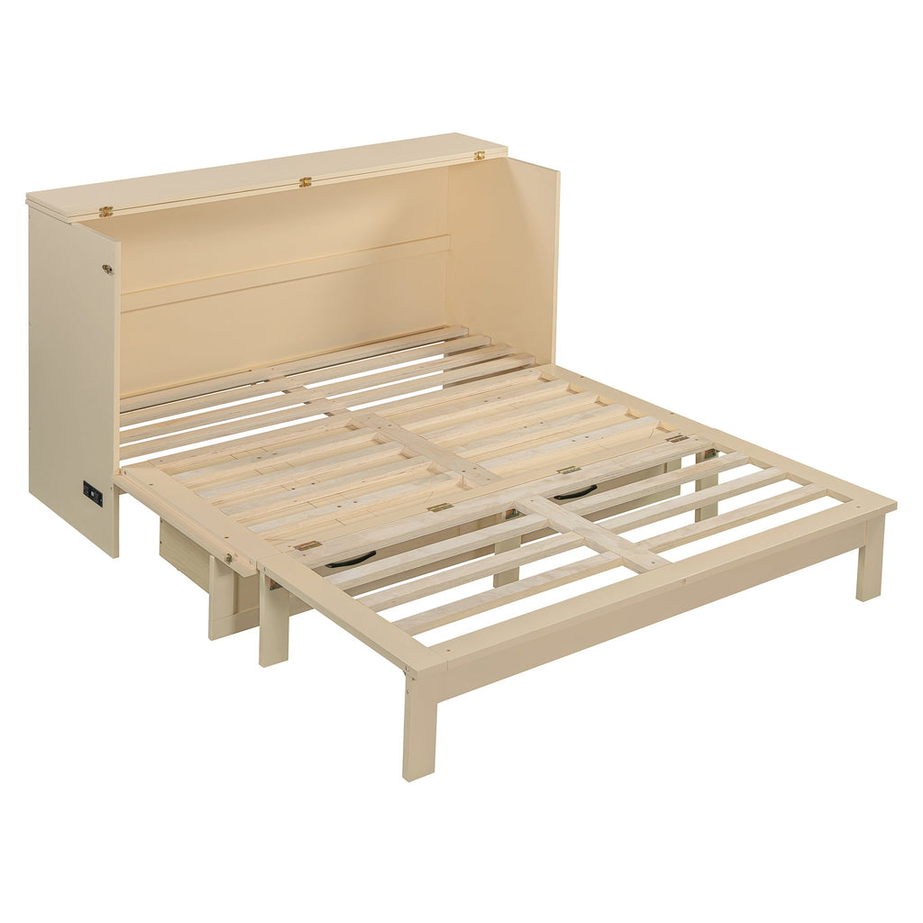 Queen Size Murphy Bed with Large Drawers, Gold