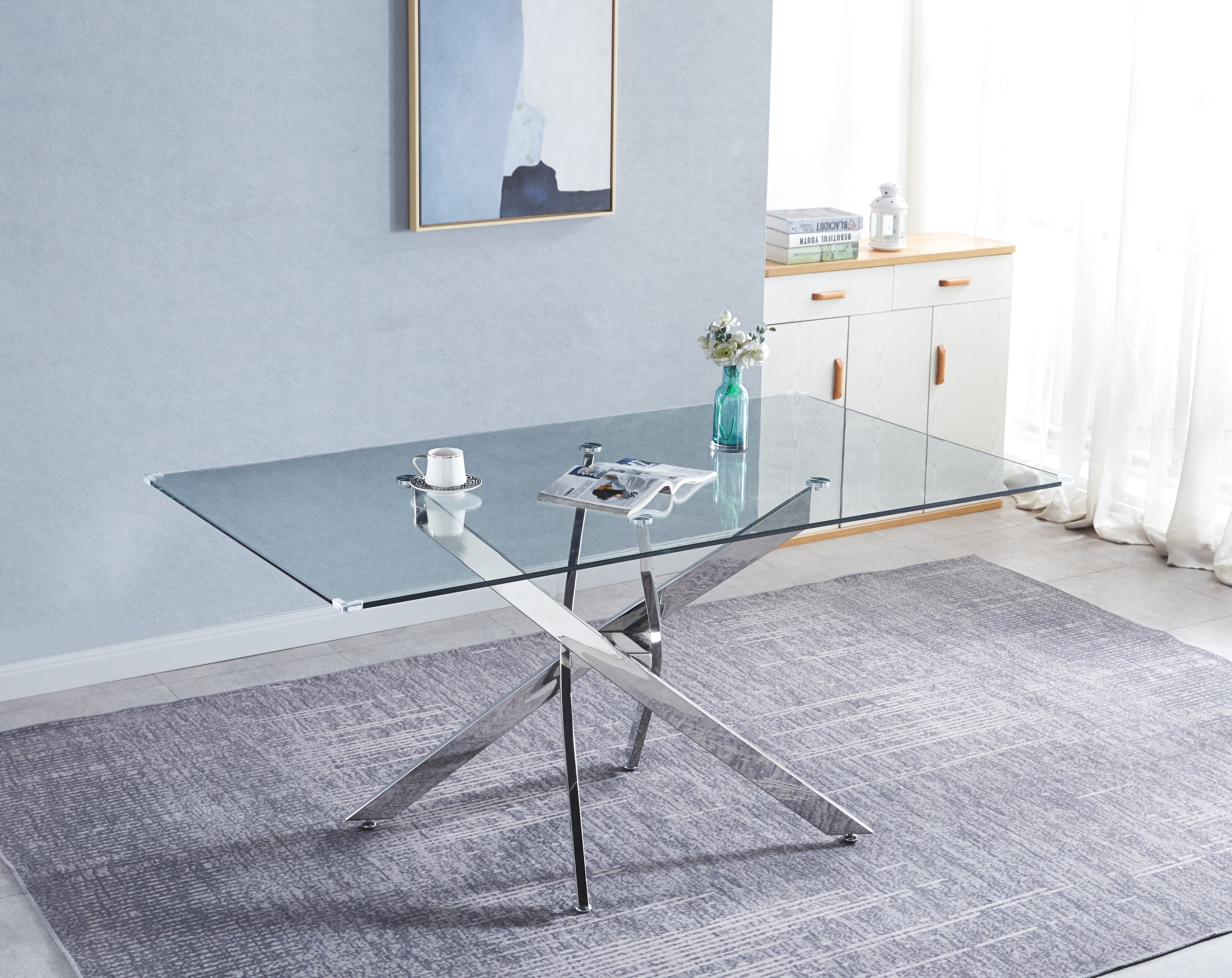 Rectangular Tempered Glass Dining Table, Modern Dining Room Interior Design, For 6 People