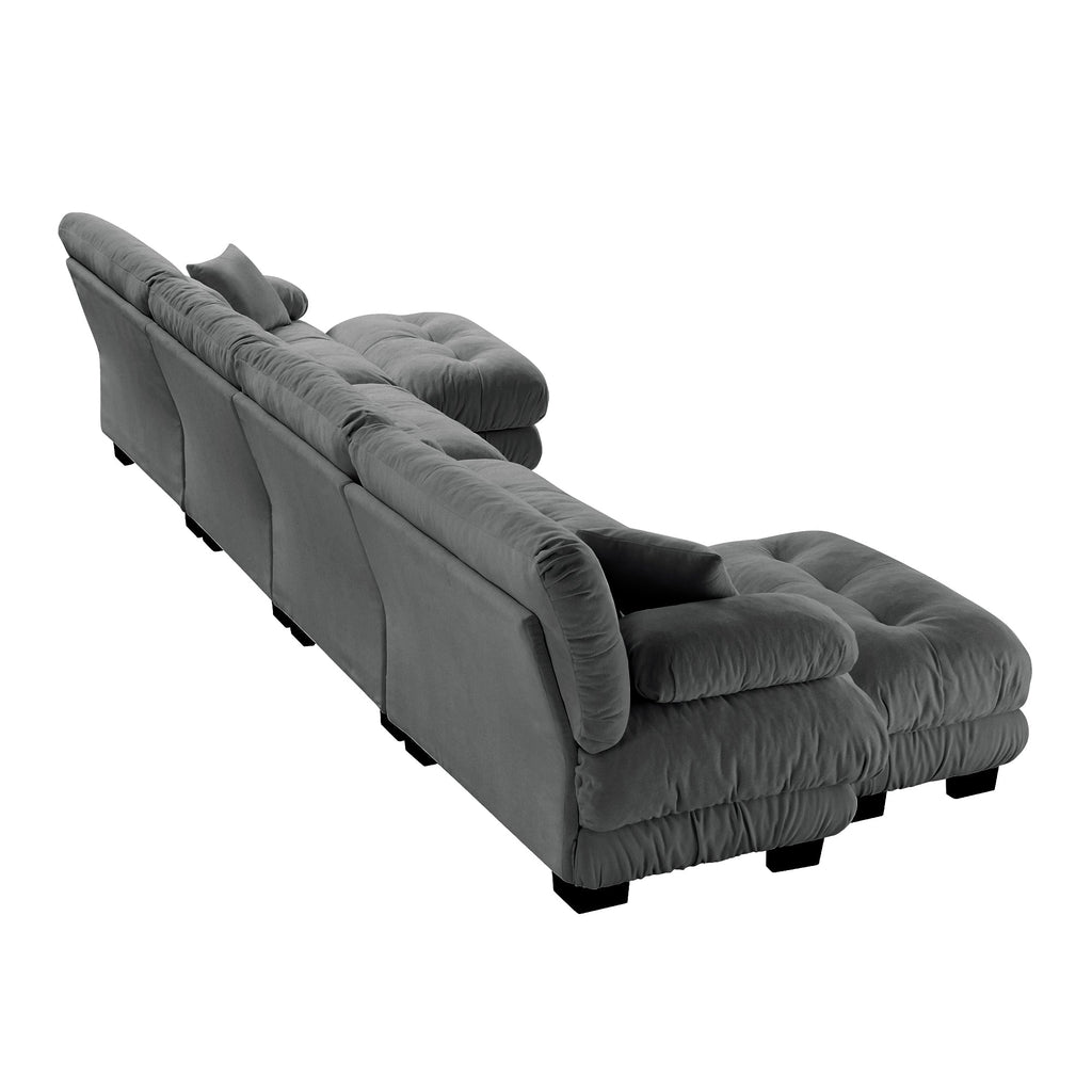 Free Combination Modular Sectional Sofa,U Shaped Couch for Living Room, 4-Seater Comfy Cloud Couch with 2 Ottomans, Chenille Gray