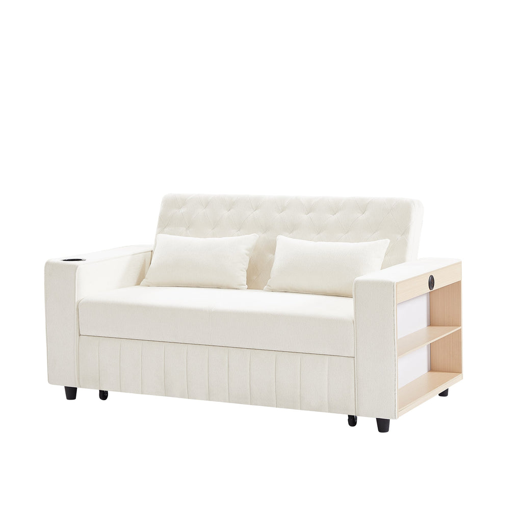 61.4' Pull-out Sofa Bed Convertible Couch Loveseat Sofa Modern Sleeper Sofa with Adjustable Backrest for Living Room, Beige