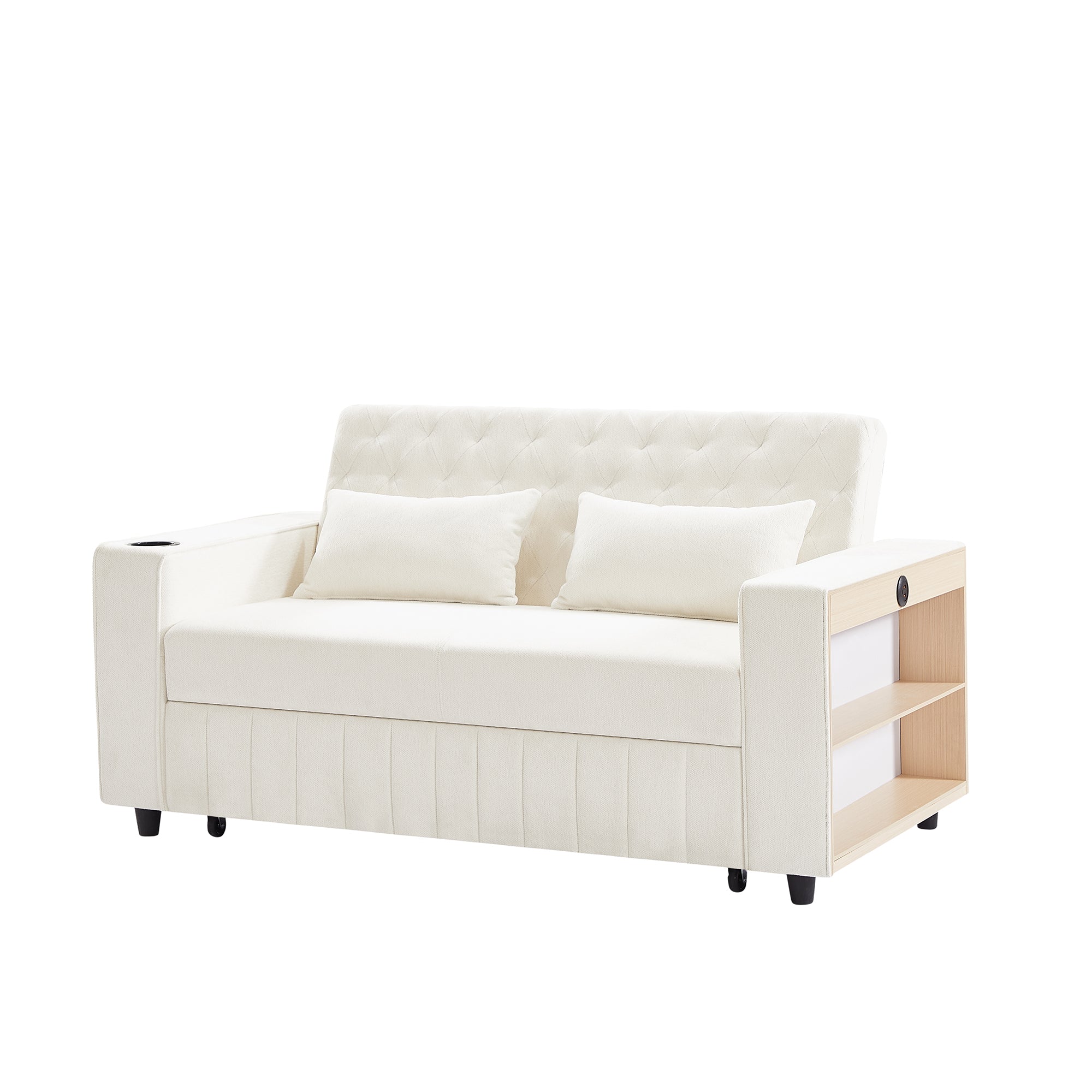61.4' Pull-out Sofa Bed Convertible Couch Loveseat Sofa Modern Sleeper Sofa with Adjustable Backrest for Living Room, Beige