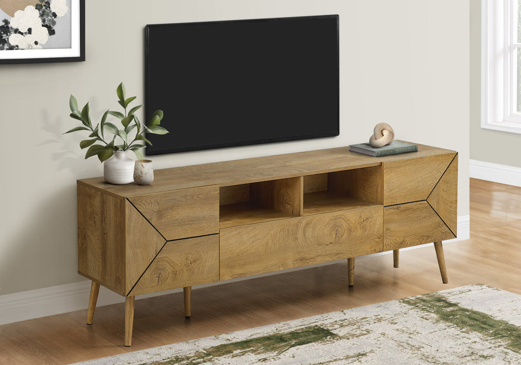 Tv Stand, 72 Inch, Console, Media Entertainment Center, Storage Drawer, Walnut Laminate, Mid Century, Modern