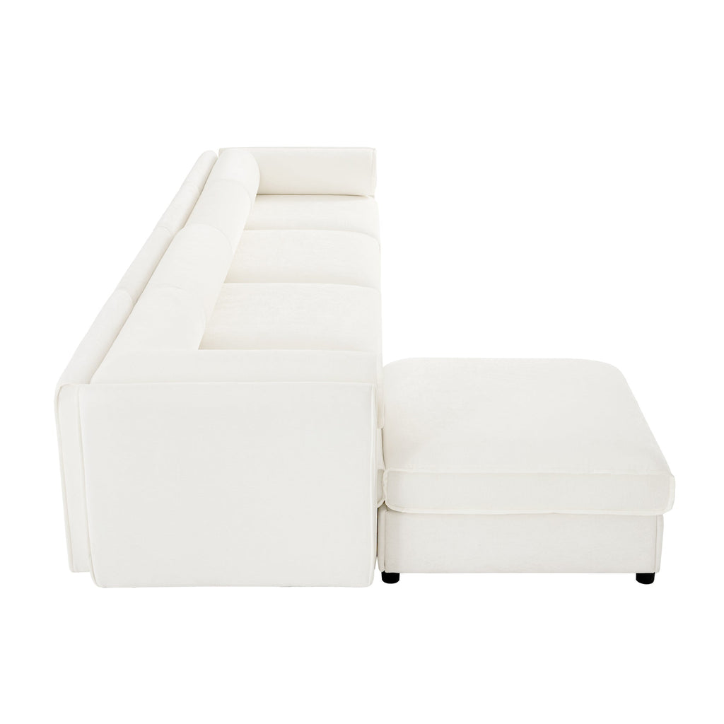 Modular Sectional Sofa with Storage, Cylindrical Backrest and Armrests Deep Comfortable Seating,Durable and Supportive for Living Room,4 Seat L- Shaped Sofa, White