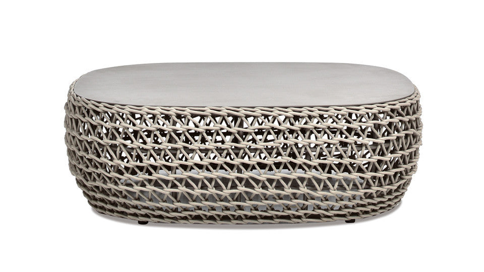 Willow 40.5' Oval Woven Patio Coffee Table, Light Beige Olefin