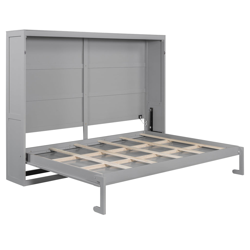 Queen Size Murphy Bed Wall Bed Modern design with LED Lights,Gray(OLD SKU:LP100973AAE)