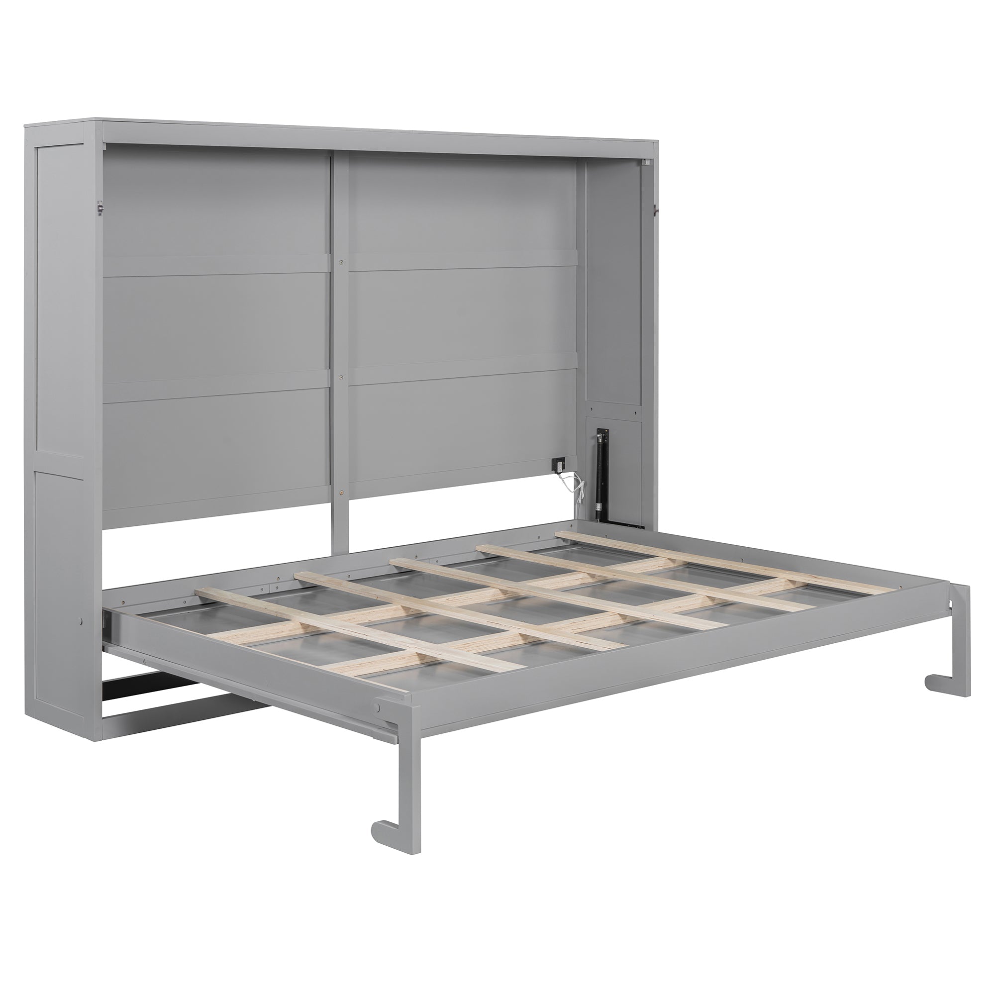 Queen Size Murphy Bed Wall Bed Modern design with LED Lights,Gray(OLD SKU:LP100973AAE)