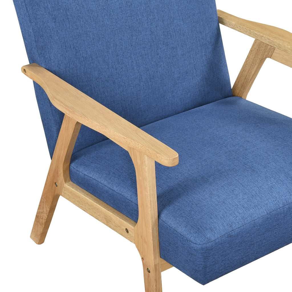 Modern Home Furniture Blue Fabric Upholstery 1pc Accent Chair Solid Rubberwood Natural Finish Contemporary Cushion Seat