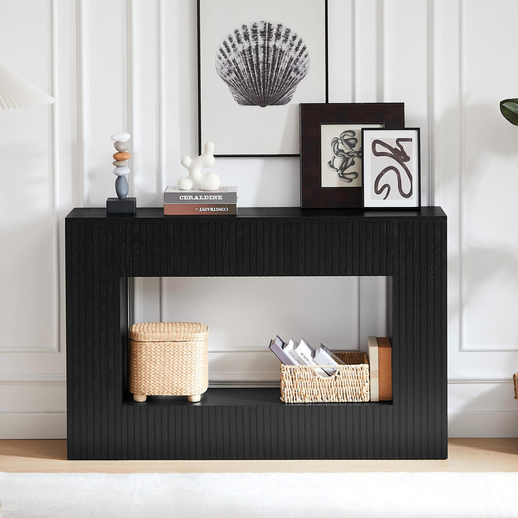 55' Modern Slatted Console Table, Narrow Entryway Table for Living Room or Hallway