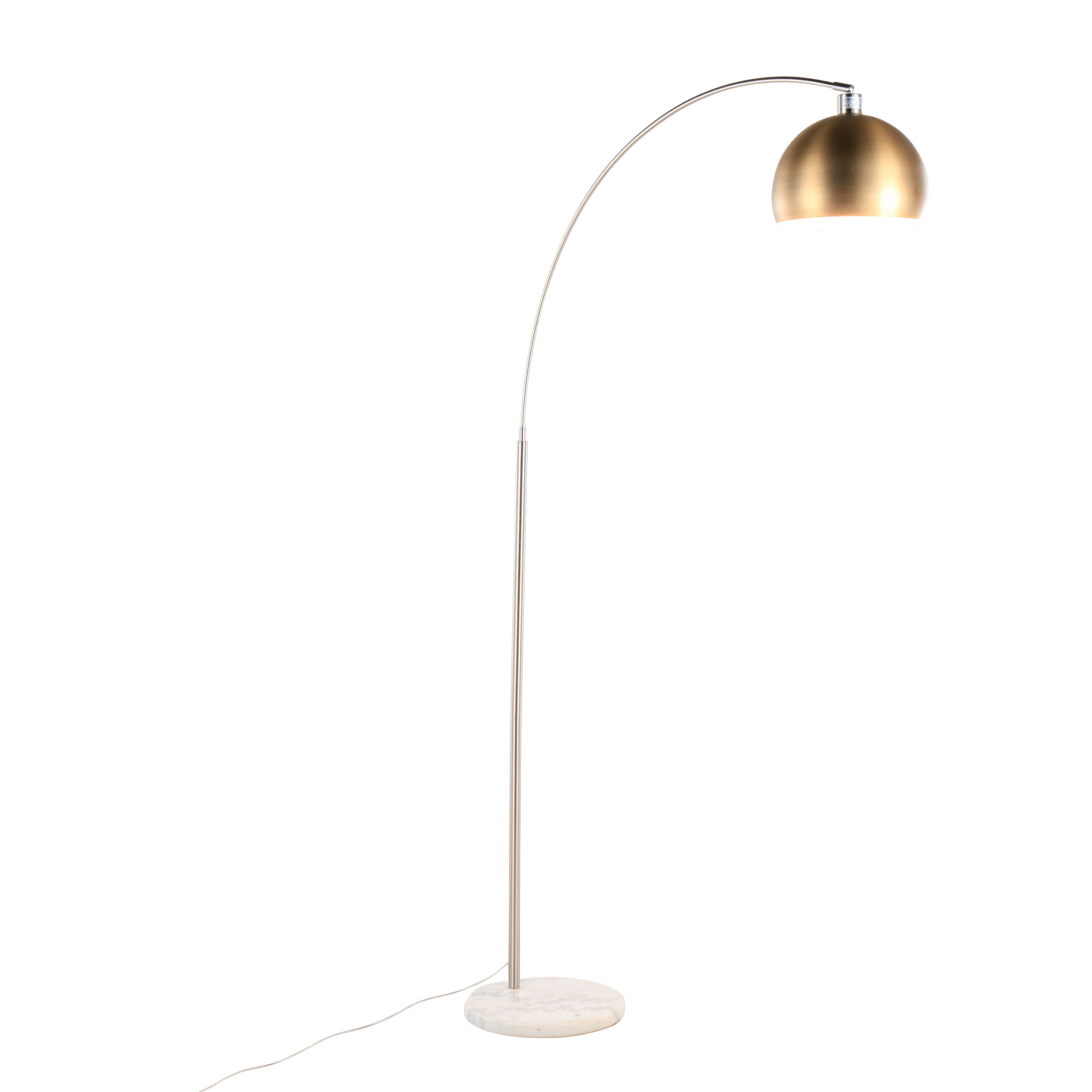 March Contemporary Floor Lamp in White Marble and Nickel with Antique Brass Metal Shade by LumiSource