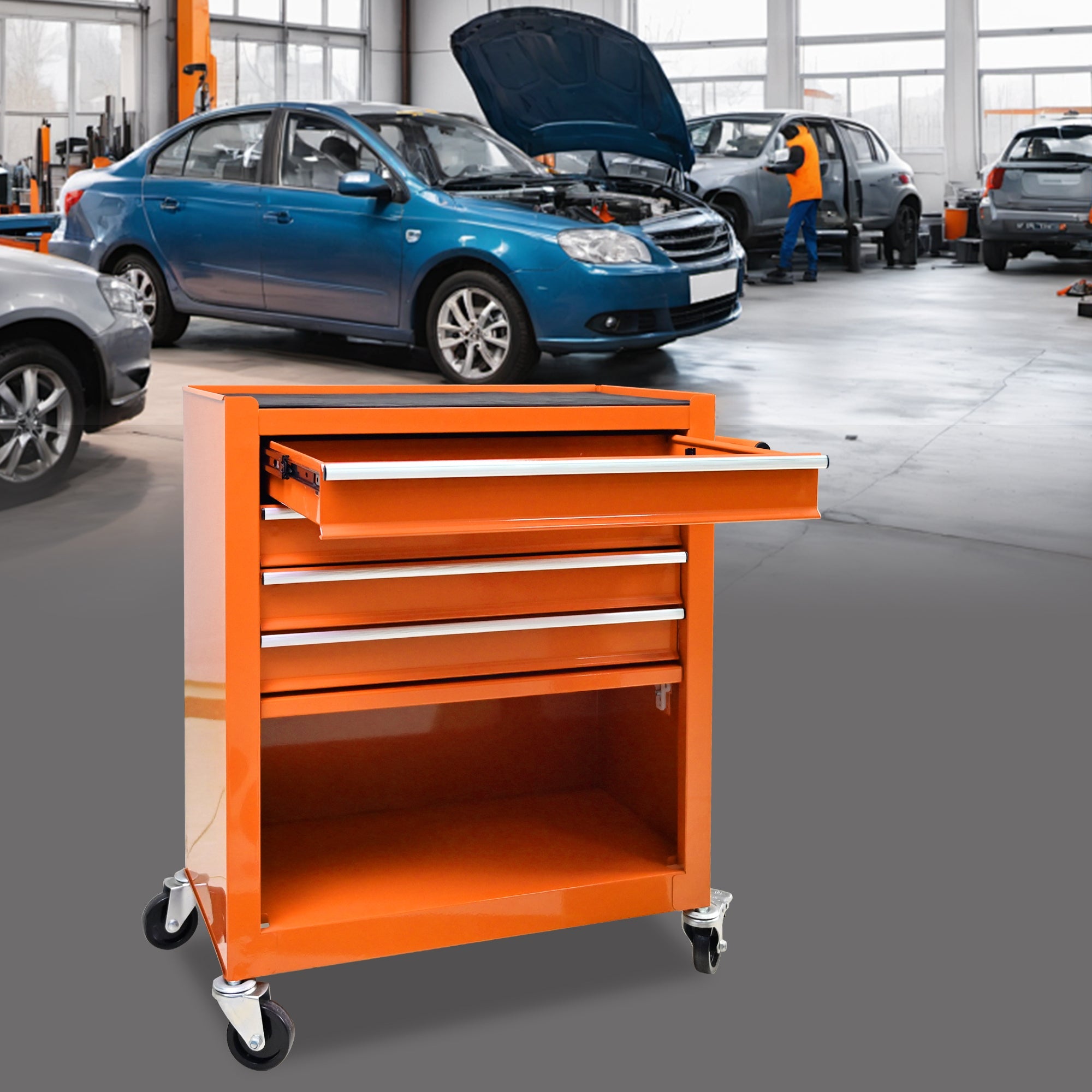 4 Drawers Multifunctional Tool Cart With Wheels-Orange