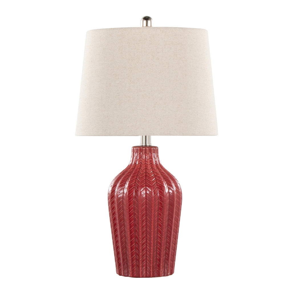 Rockwell 23' Contemporary Ceramic Table Lamp in Glossy Brick Red Ceramic, Polished Nickel and Natural Linen Shade from Grandview Gallery by LumiSource - Set of 2