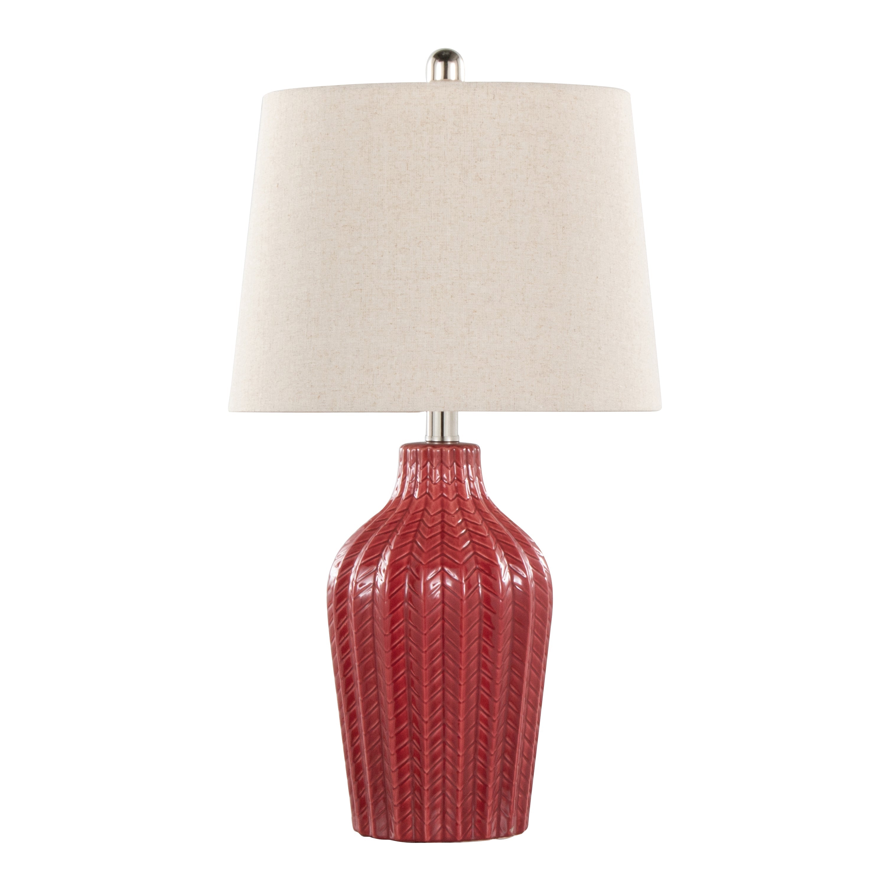 Rockwell 23' Contemporary Ceramic Table Lamp in Glossy Brick Red Ceramic, Polished Nickel and Natural Linen Shade from Grandview Gallery by LumiSource - Set of 2