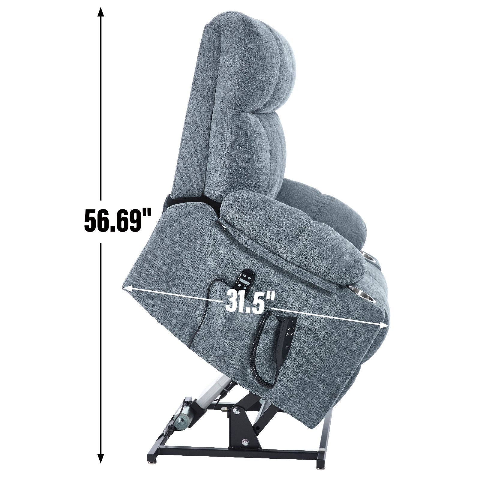 Grey Dual Motor Infinite Position Up to 350 LBS Chenille Power Lift Recliner Chair, Heavy Duty Motion Mechanism with 8-Point Vibration Massage and Lumbar Heating, Dual Cup Holders