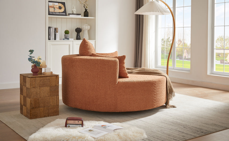 360° Swivel Accent Barrel Chair with Removable Pillows, Orange Red Chenille, 56.3 Inch
