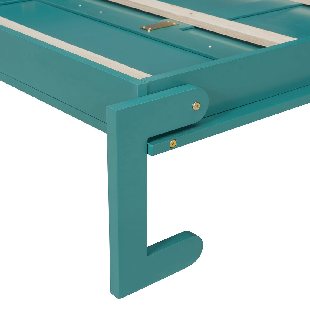 Twin Size Rotating Wall Murphy Beds with Bookshelf, Top Cabinet, Extendable Desk & Side Storage, Teal