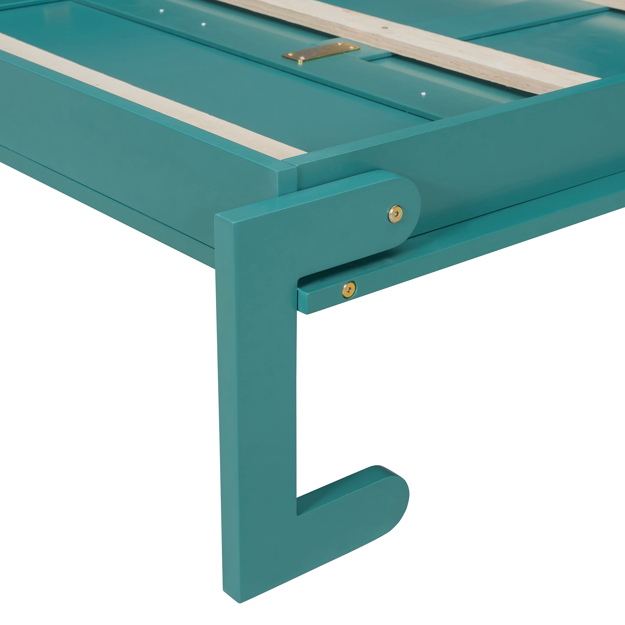 Twin Size Rotating Wall Murphy Beds with Bookshelf, Top Cabinet, Extendable Desk & Side Storage, Teal