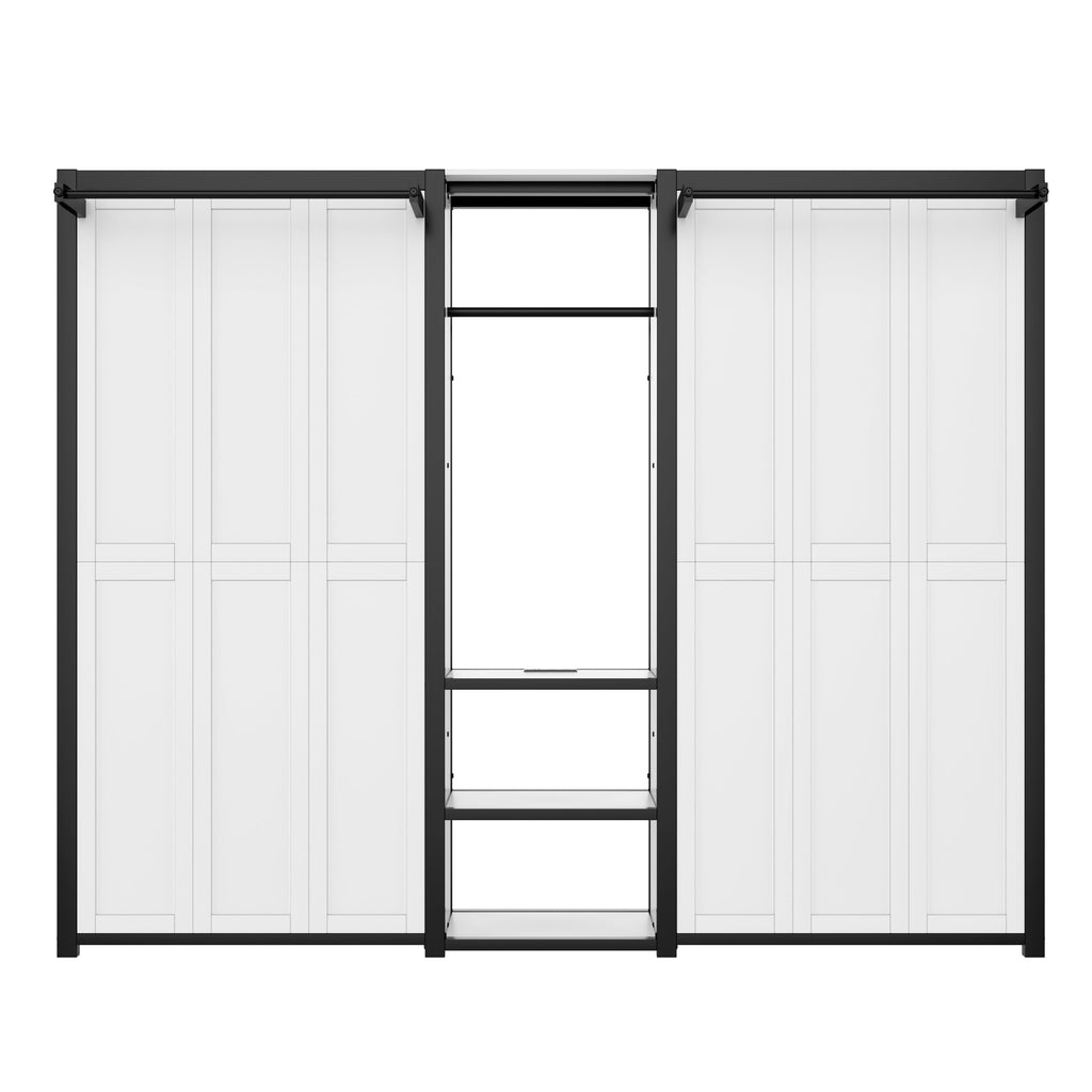 Twin and Twin Murphy Bed, Metal Foldable Murphy Bed with Wardrobe, Shelves and Power Outlets, 2 in 1 Design, Space-saving, White