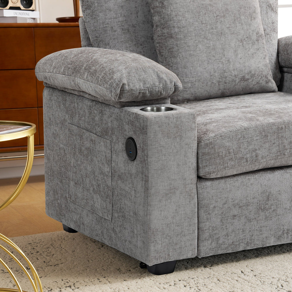 Modern Oversized Chair with Ottoman,Chenille Fabric Sofa Bed,Accent Chair Comfy Sofa with Cupholders and USB Charging Ports Chair for Living Room,Bedroom,Apartment