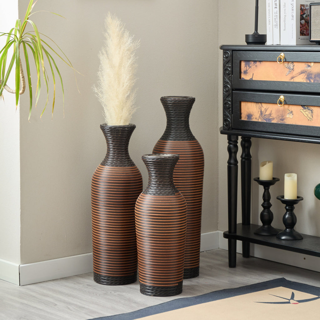 Desktop Vase, Brown Decorative Floor Vase, Classic and Neat Floor Vase, High Independent Flower Stand, Artificial Vine Vase, PVC Floor Vase, Home Decoration Flower Stand Set of 3 pieces