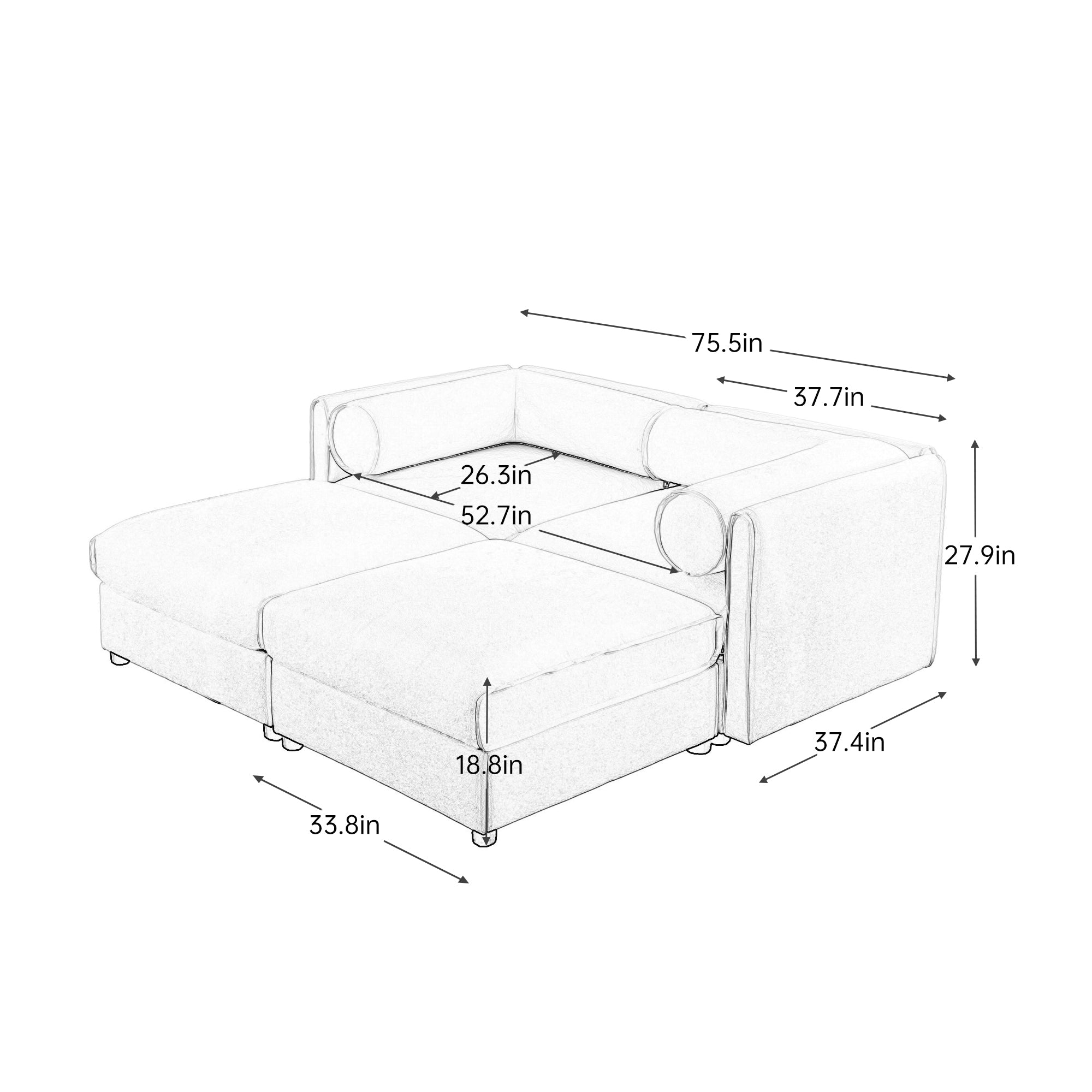 Stylish Green Chenille 2-Seater Sofa with 2 Ottoman Storage Seat, Cylindrical Backrest and Armrests, Modern Fabric Loveseat Featuring Hidden Storage Space